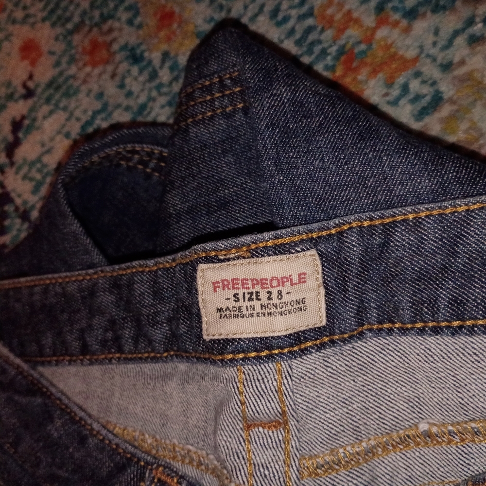 Free People Flare Wide Leg Jeans Pants 28 Dark Wash Retro Boho - Picture 4 of 5